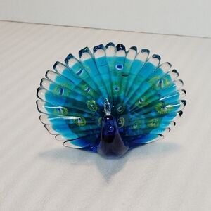 Dynasty Gallery Vibrant Blue and Green Glass Art Peacock